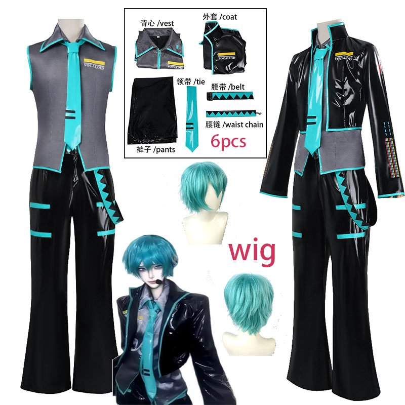 Anime Cosplay Male - WHHアニメMMiLku男性コスプレ衣装 ブラックPUレザージャケット ベスト パンツ アクセサリー ハロウィンパーティー