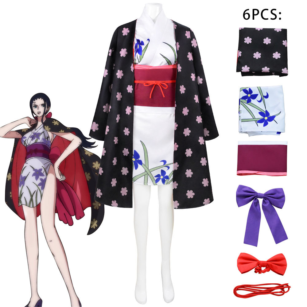 Anime Cosplay Mujer - 女性用衣装 ニコ・ロビン コスプレ衣装 ウノ国着物 花柄マントセット