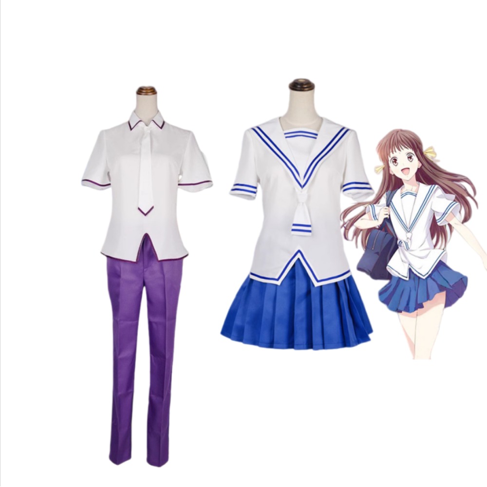 Cosplay Anime Yuki - フルーツバスケット 本田透 玉司コスプレ衣装 ホワイト 日本のセーラー制服 フルセット
