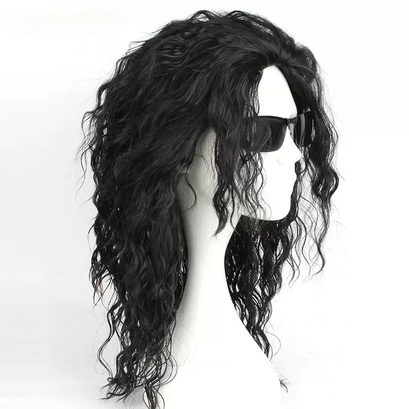 Anime Cosplay Long Black Hair - アニメマイケル・ジャクソンコスプレマイケルコスプレ黒ウィッグマイケルロールプレイミディアムロングカーリー黒髪ウィッグハロウィンコスウィッグ