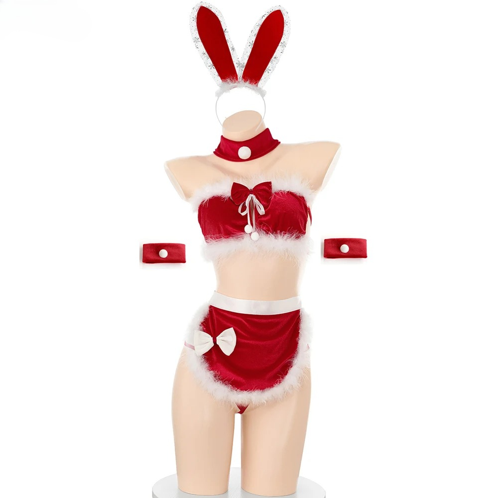 Cosplay Anime Bunny Girl - クリスマスバニーメイド制服コスプレ衣装アニメウサギガールクリスマスサンタクロース衣装女性赤新年ロールプレイ寝間着