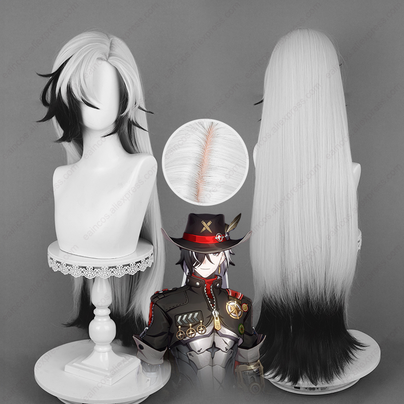 Anime Cosplay Long Black Hair - Hsr-boothill-合成コスプレウィッグ,長さ92cm,銀,白,混合,耐熱性,黒のウィッグ