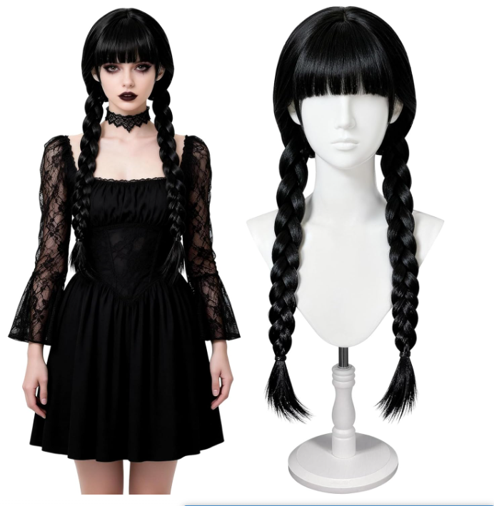 Anime Cosplay Long Black Hair - ロングゴシックコスプレウィッグ女性ロング黒三つ編み人工毛パーティーハロウィンコスチュームウィッグアニメ衣装