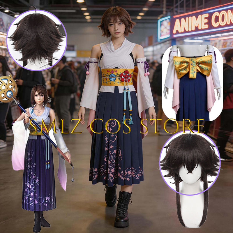 Cosplay Anime Women - Smlz FFX ユナコスプレアニメ FF10 X 衣装女性あなたナ着物ドレス小道具ウィッグセットハロウィンパーティー演劇衣装
