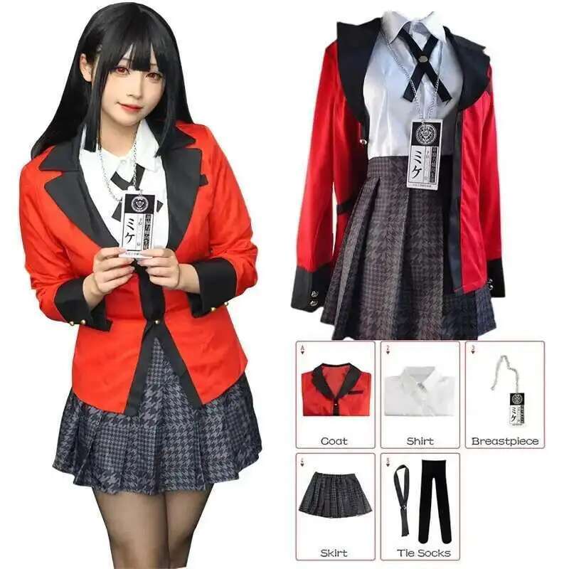 Anime Cosplay Japanese Girl - アニメ賭ケグルイ Jabami 夢子コスプレ衣装ハロウィンさやか強迫ギャンブラー日本の女子高生 JK 制服ハロウィン