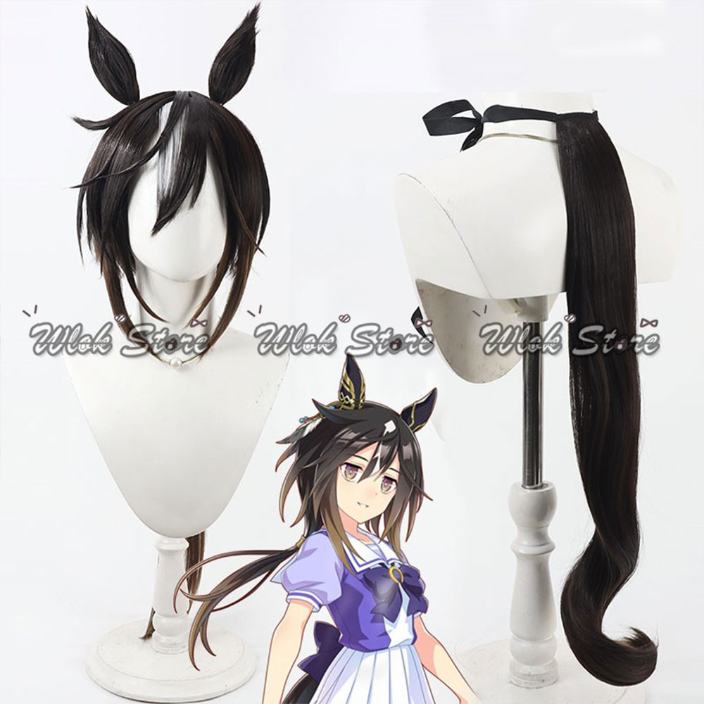 Anime Cosplay Long Black Hair - ウマ娘 プリティーダービー ステイゴールド コスプレウィッグ 尾耳 耐熱黒髪