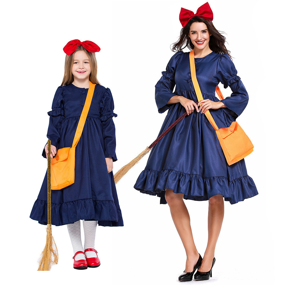 Anime Cosplay Girl Photo - 子供用パフォーマンスコスチュームリトルウィッチコスプレドレス女の子用ハロウィンキキ写真撮影親子衣装