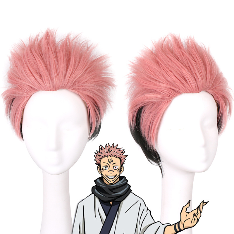 Anime Cosplay Easy - 呪術廻戦 両面宿儺 コスプレウィッグ マルチカラー 上向きにカールするシャープな前髪付き スタイリングが簡単