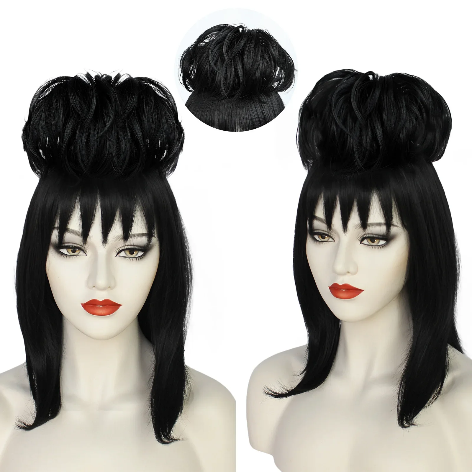 Anime Cosplay Black Girl - Lydia deetz-女性用コスプレウィッグ,黒の人工毛,ブライダルガウン,コスチュームアクセサリー,ストレートヘア,ハロウィーン,カーニバルパーティーアクセサリー,女の子用