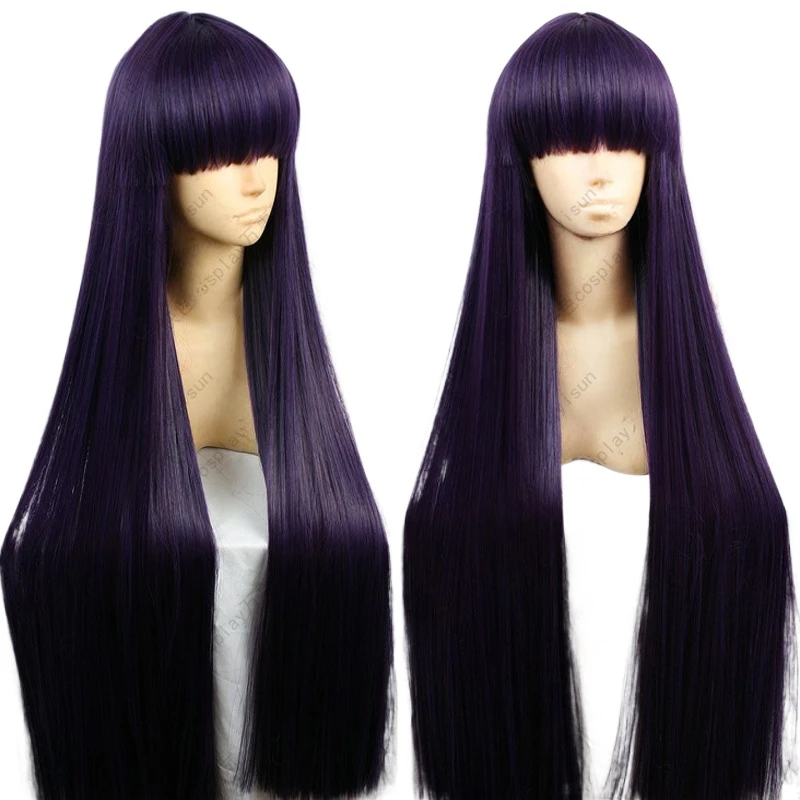 Anime Cosplay Long Black Hair - セーラーマー-長いストレート人工毛コスプレウィッグ、耐熱性、黒、紫、100cm