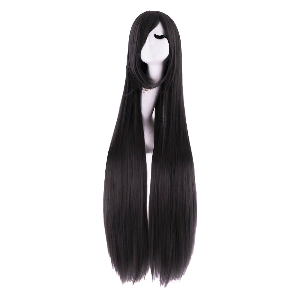 Anime Cosplay Long Black Hair - 40 インチ 100 センチメートルロングストレートコスプレウィッグ女性男性人工毛パーティー Cosutme かつら黒前髪アニメ衣装