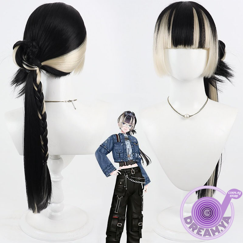 Anime Cosplay Long Black Hair - Juufuutei Raden コスプレウィッグ Vtuber ブロンドブラックロング耐熱人工毛ハロウィンパーティーロールプレイカーニバル +