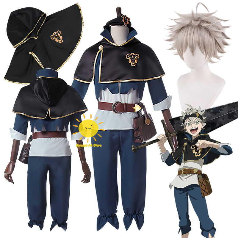 Anime Cosplay Boy - アニメブラッククローバーコスプレアスタコスプレ衣装トップスパンツショールバッグヘッドバンドアスタスーツウィッグハロウィンカーニバルcos成人男性