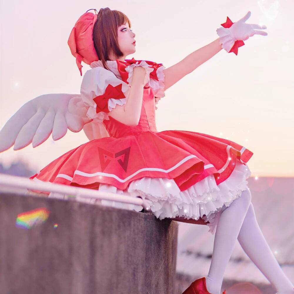 Anime Cosplay Easy - MMGG 新カードキャプターコスプレサクラオエスコスプレ衣装シャツ弓手袋帽子木之本さくらコスプレドレスカスタムメイド
