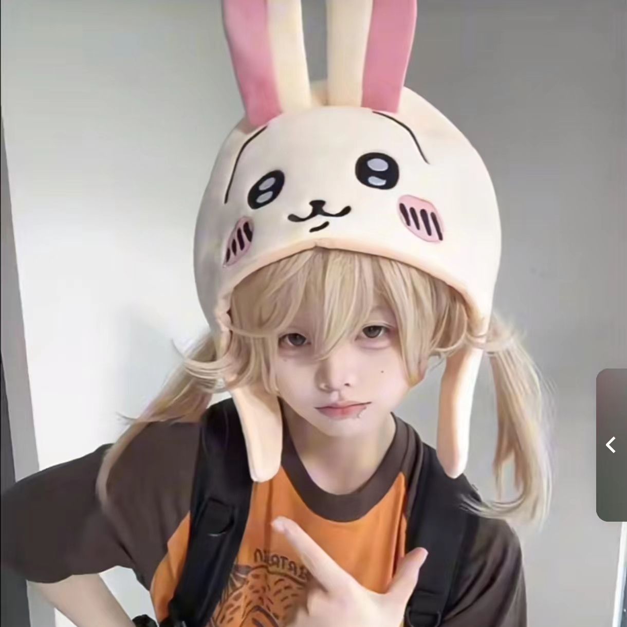 ちいかわ 八角形うさぎ帽子 かわいい漫画コスプレフードおもち - Anime Cosplay Girl Photo のレビューと価格