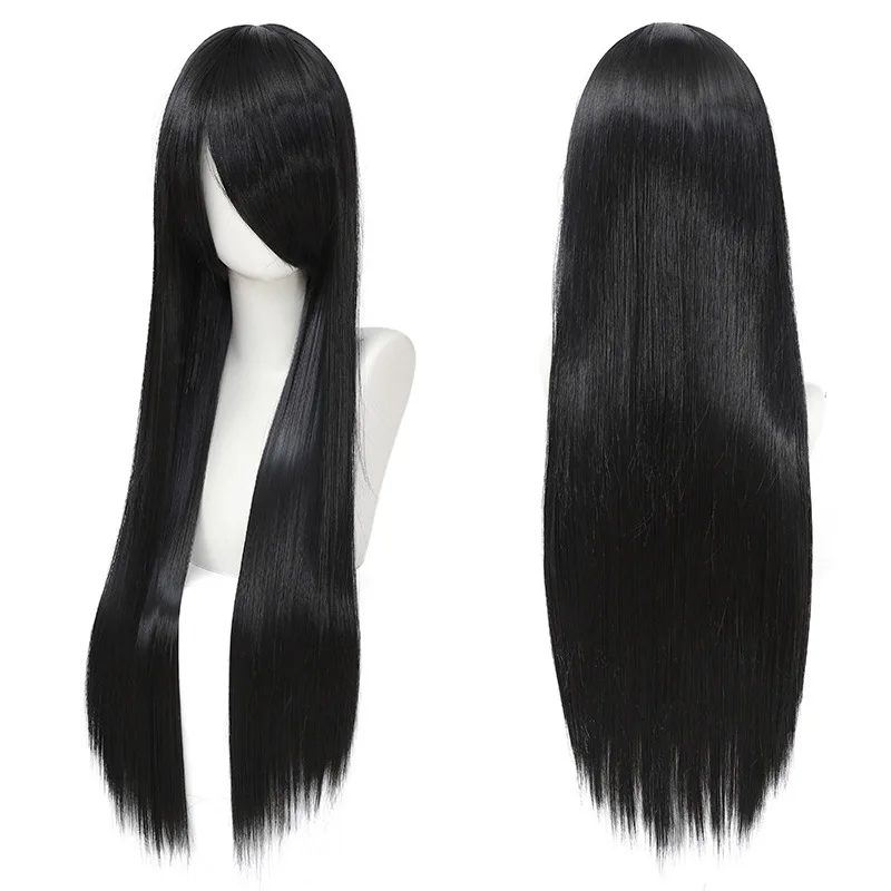 80 センチメートルカラフルなロングストレート人工毛白紫黒コ - Anime Cosplay Long Black Hair のレビューと価格