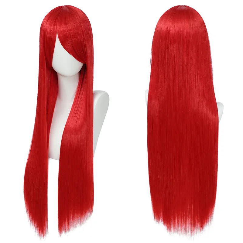 80 センチメートルカラフルなロングストレート人工毛白紫黒コ - Anime Cosplay Long Black Hair のレビューと価格