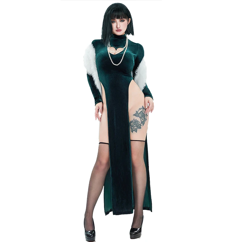 セクシーなベルベットの毛皮のようなケープドレスとネックレス付 - Anime Cosplay One Punch Man のレビューと価格