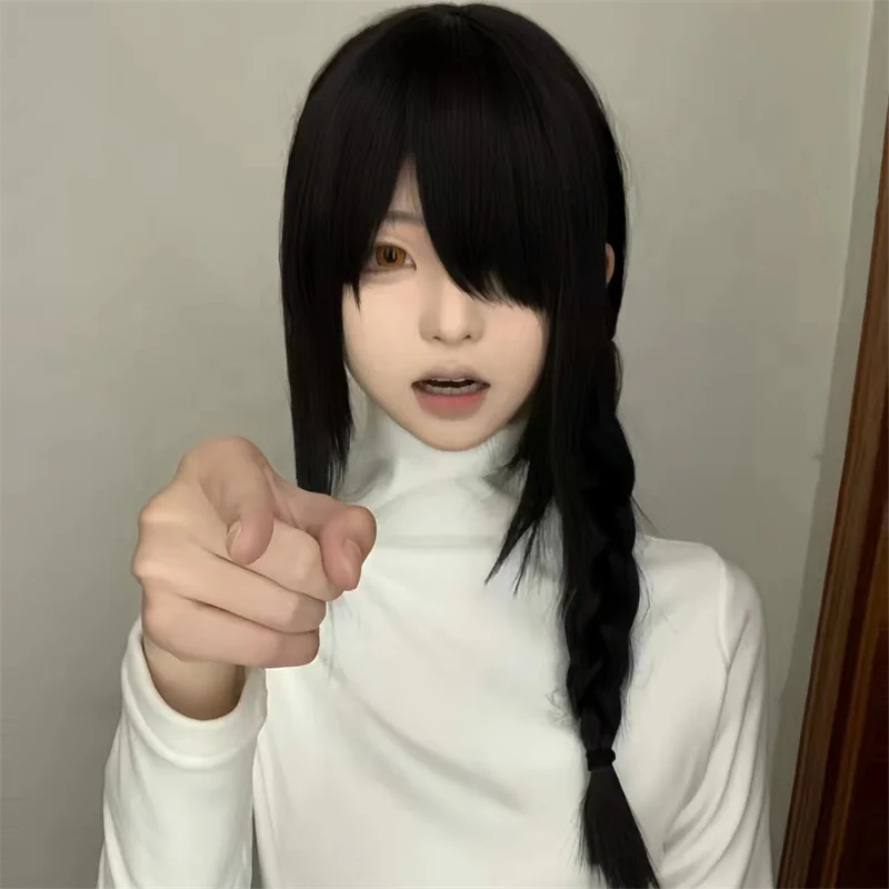 アニメチェーンソーマンナユタ大人のコスプレウィッグ黒ロング三 - Anime Cosplay Long Black Hair のレビューと価格
