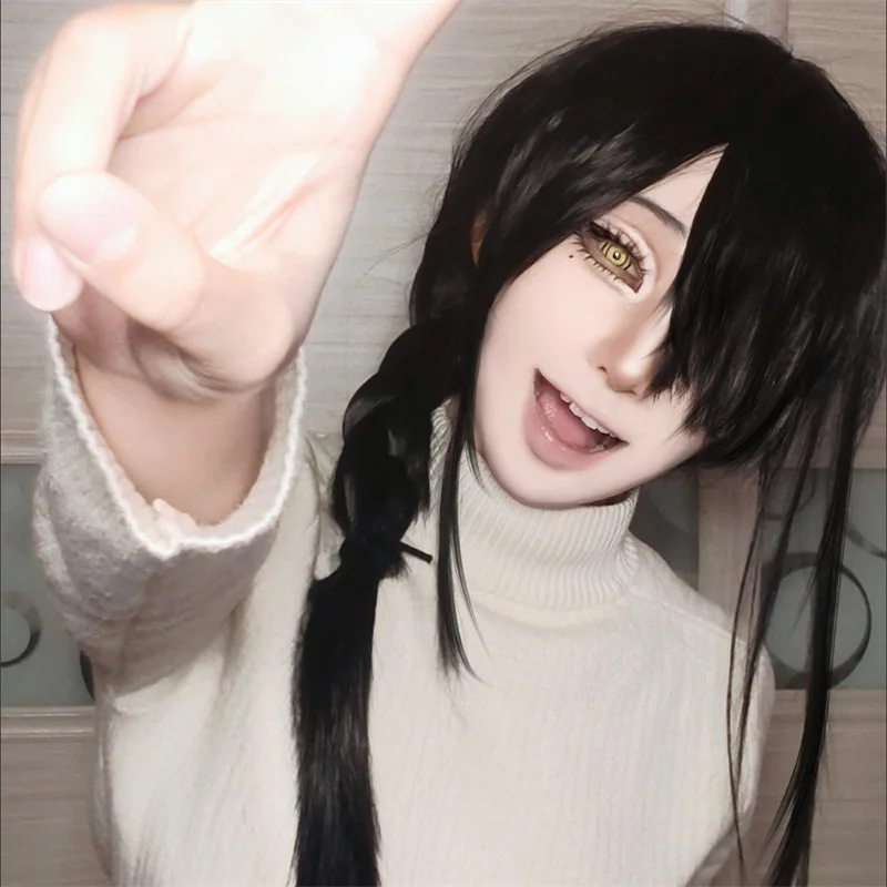 アニメチェーンソーマンナユタ大人のコスプレウィッグ黒ロング三 - Anime Cosplay Long Black Hair のレビューと価格