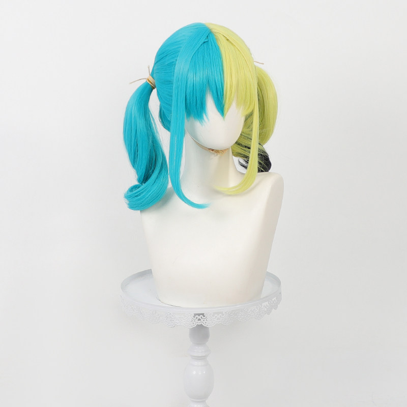 アニメカナリコスプレウィッグ耐熱黄緑ピグテール女性人工毛ハロ - Anime Cosplay Mujer のレビューと価格