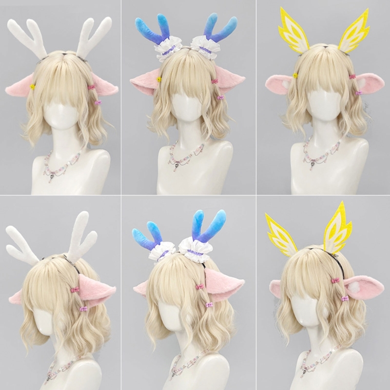 豪華な鹿の耳ヘッドバンド柔軟な曲げ可能なフレーム装飾的なヘア - Anime Cosplay Girl Photo のレビューと価格