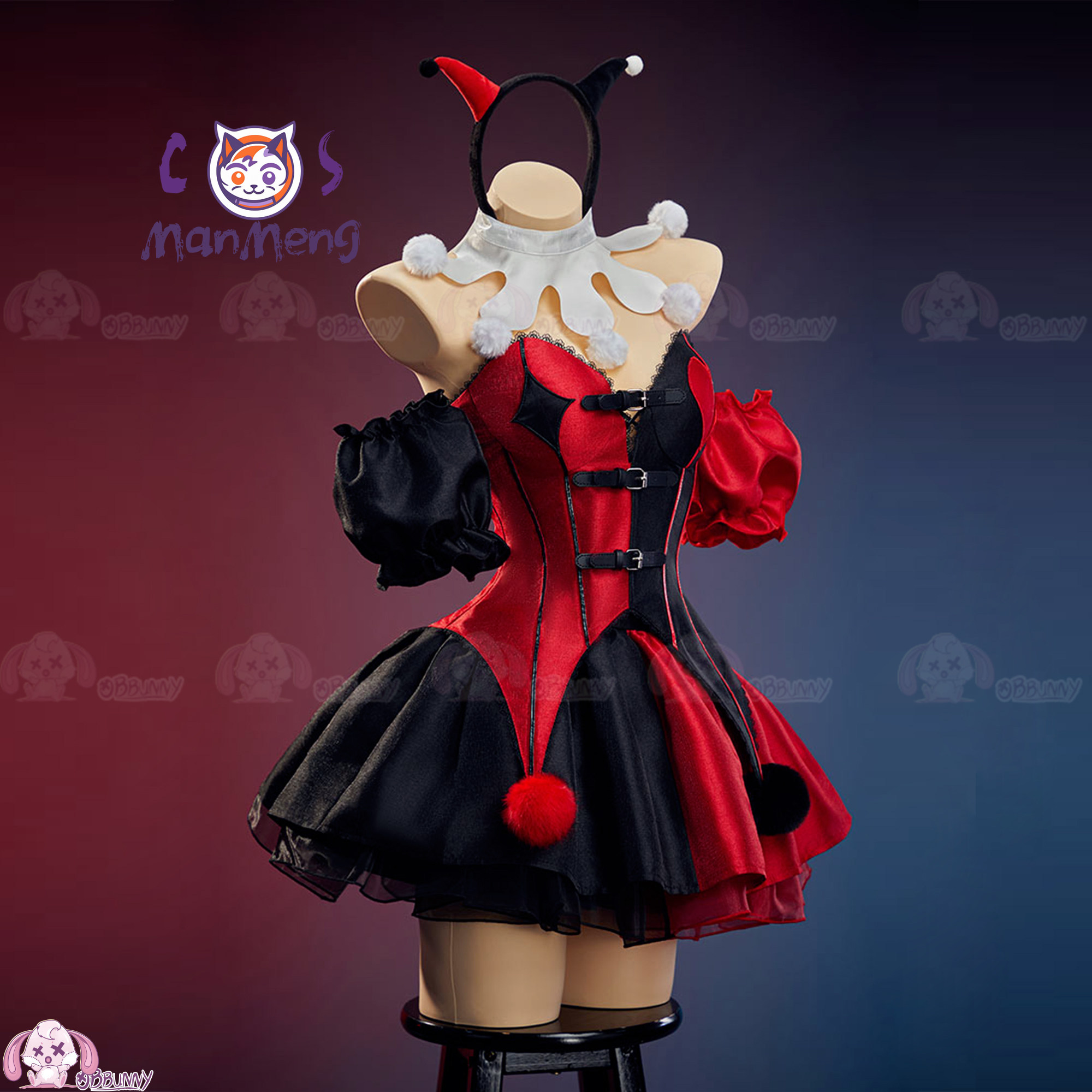 新しいピエロゴシックロリータウエストスカート赤と黒のカラーブ - Anime Cosplay Red のレビューと価格