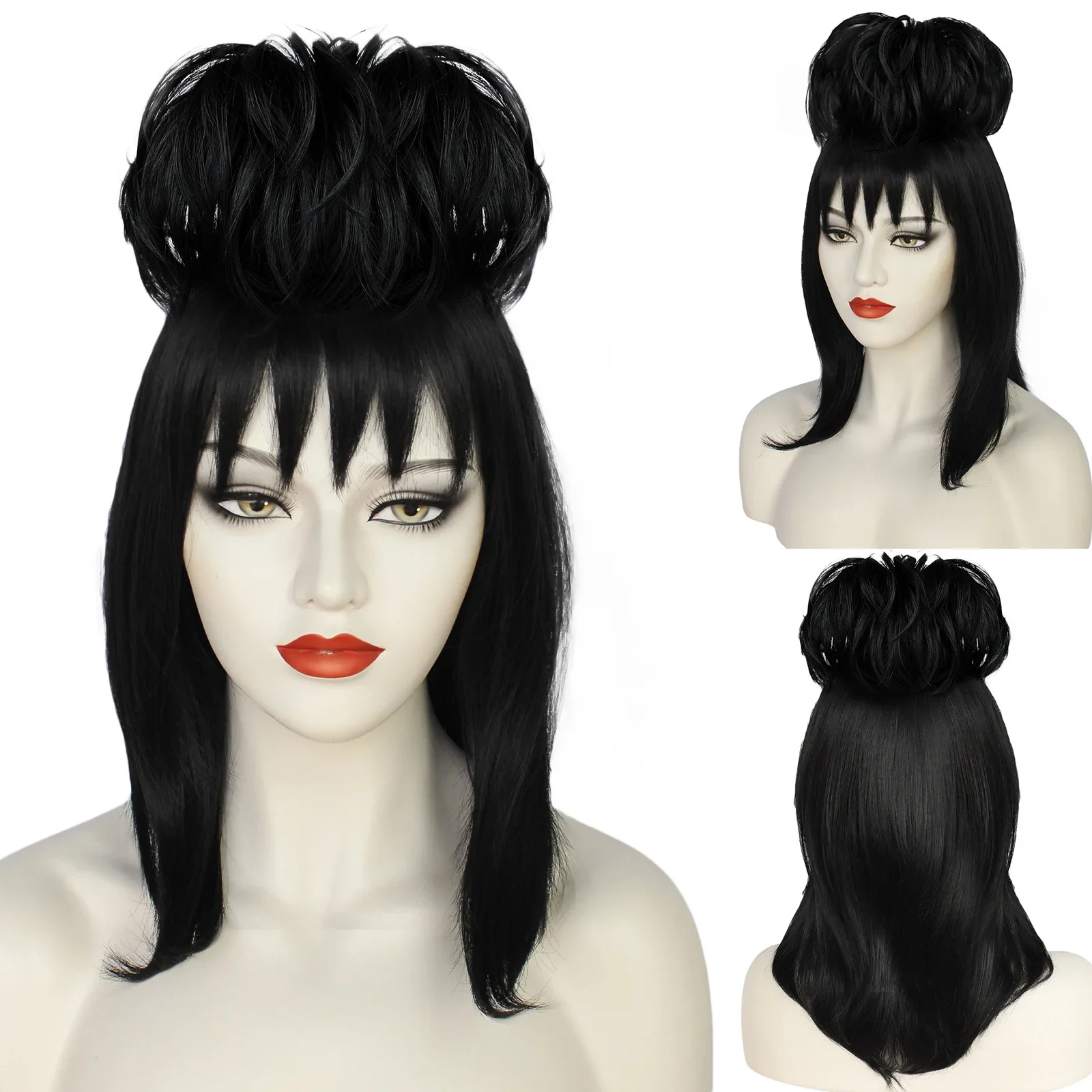 Lydia deetz-女性用コスプレウィッグ,黒の人工毛, - Anime Cosplay Black Girl のレビューと価格