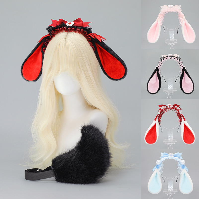 ロリータウサギ耳カチューシャ女性ガールストリートセルフフォト - Anime Cosplay Girl Photo のレビューと価格