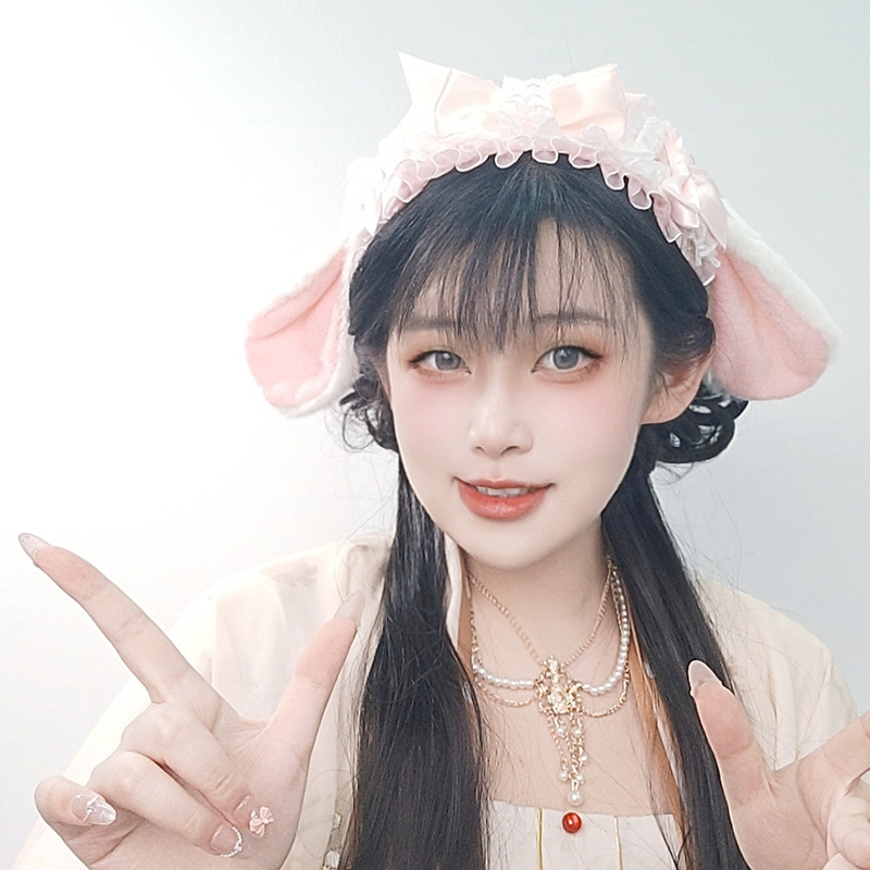 ロリータウサギ耳カチューシャ女性ガールストリートセルフフォト - Anime Cosplay Girl Photo のレビューと価格