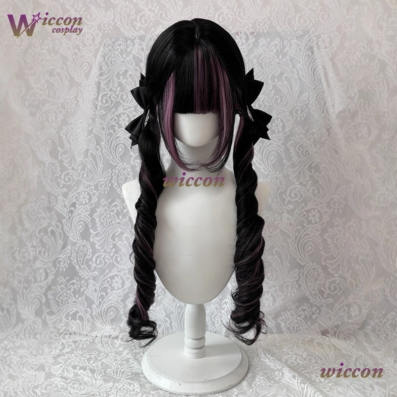 コミック ‌ 黒ウィッグ ピンク付き コスプレウィッグ 前髪 - Anime Cosplay Long Black Hair のレビューと価格